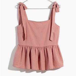 NWT Madewell Tie Strap Top in Textured Gingham color Faded mauve size Medium